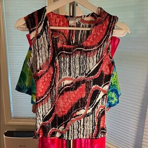 Vintage Alberto Makali Red, Black & White Abstract Tank Top, Size Medium